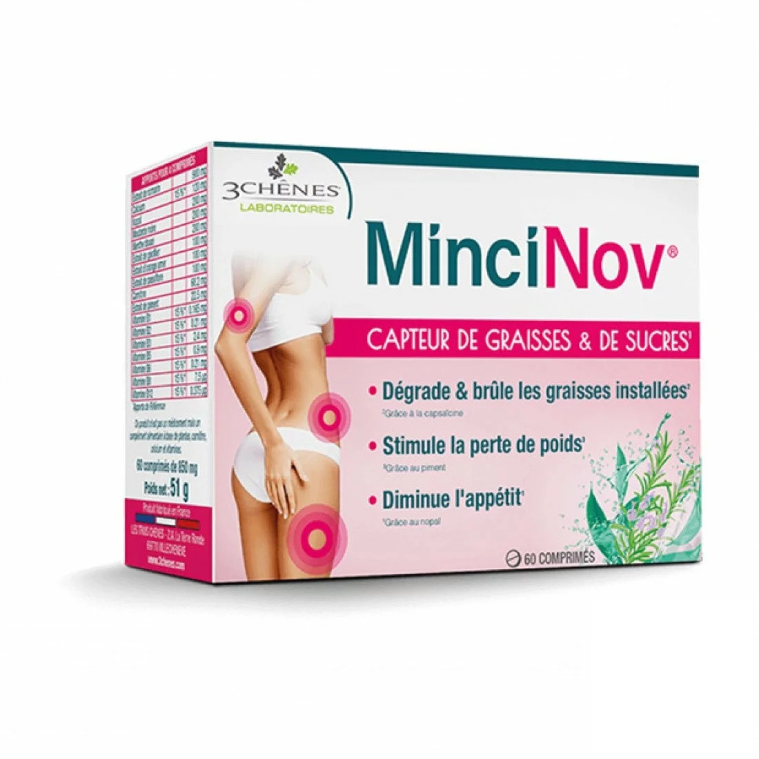 3 CHENES MINCINOV Capteur de Graisses et Sucres 60 COMPRIMES