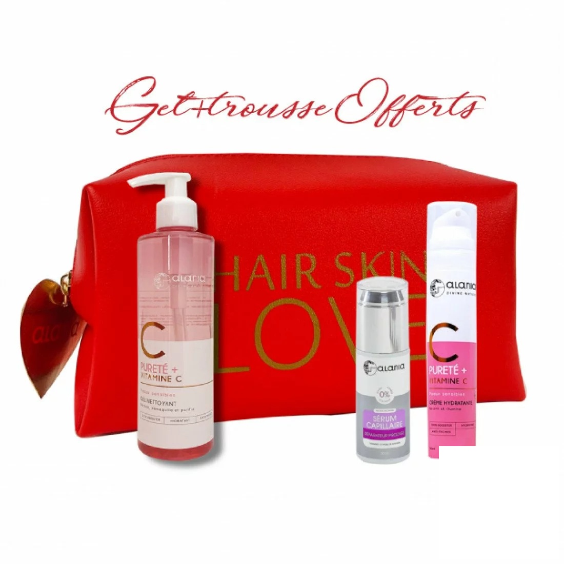 ALANIA TROUSSE VANITY Creme Hydratante + Serum Capillaire + gel Nettoyant 150ML OFFERT