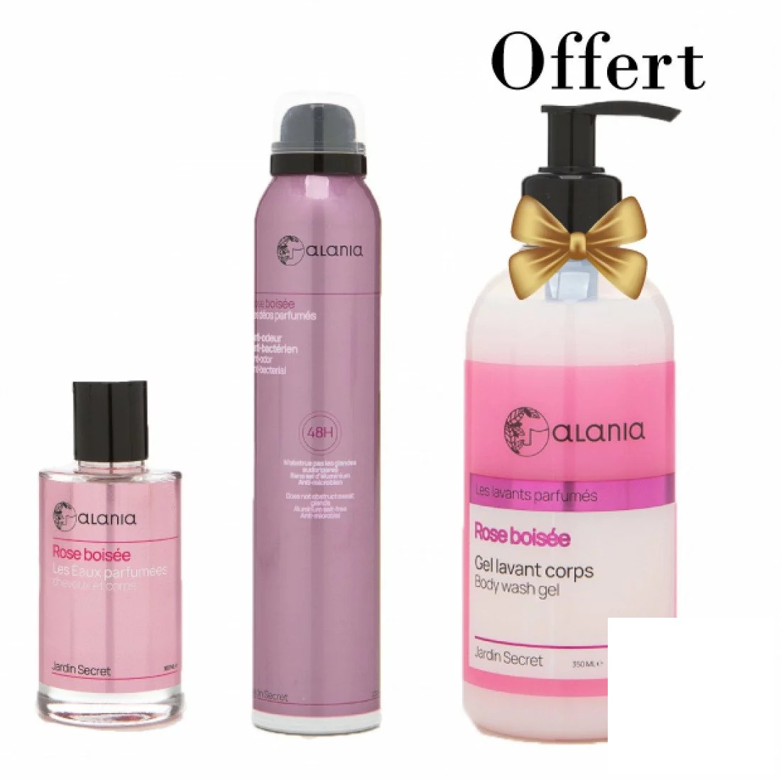 ALANIA PACK Eau Parfumee + Deo Parfume + Gel Lavant 350ML Offert - Rose Boisee