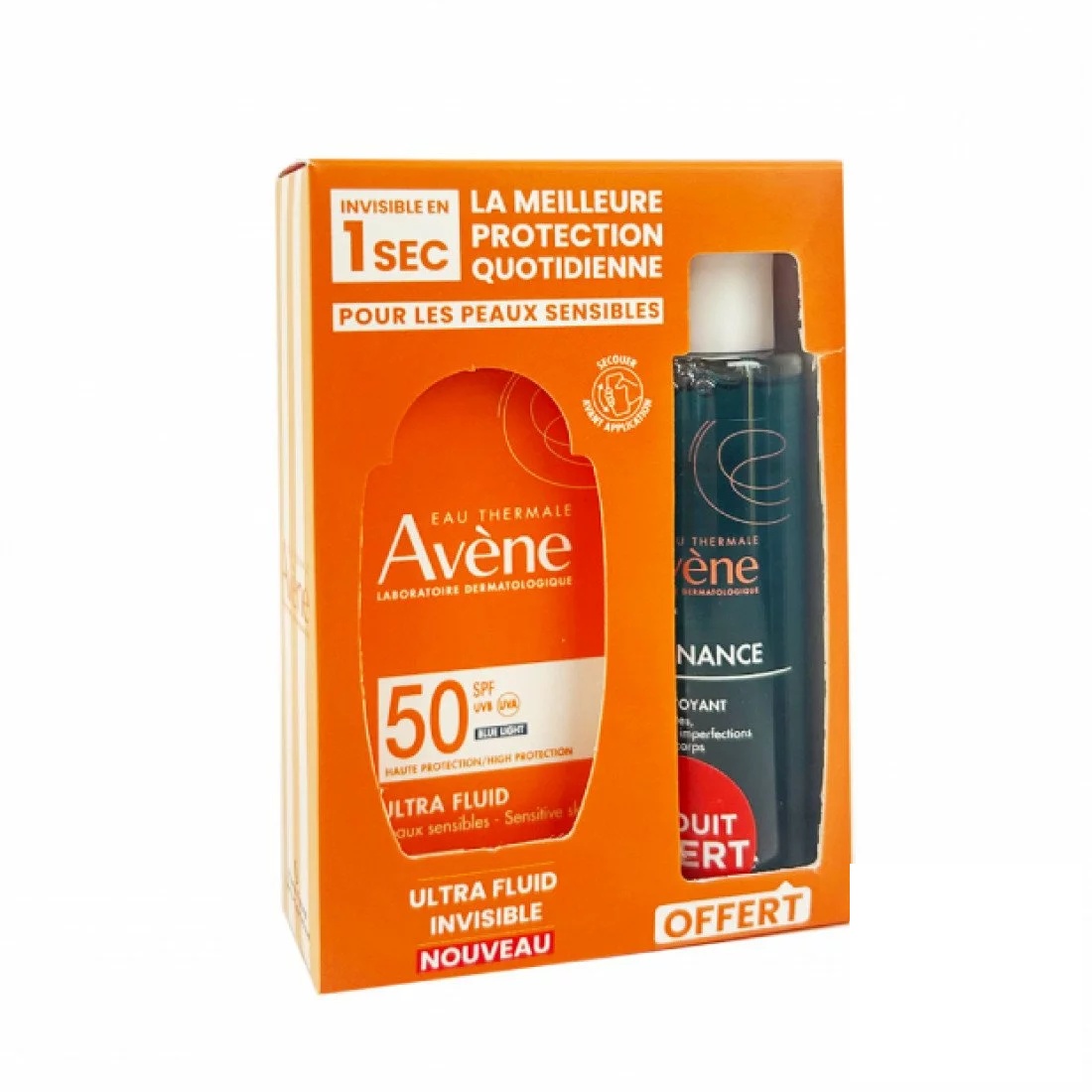 AVENE PACK ULTRA FLUID INVISIBLE + CLEANANCE GEL NETTOYANT 100ML OFFERT