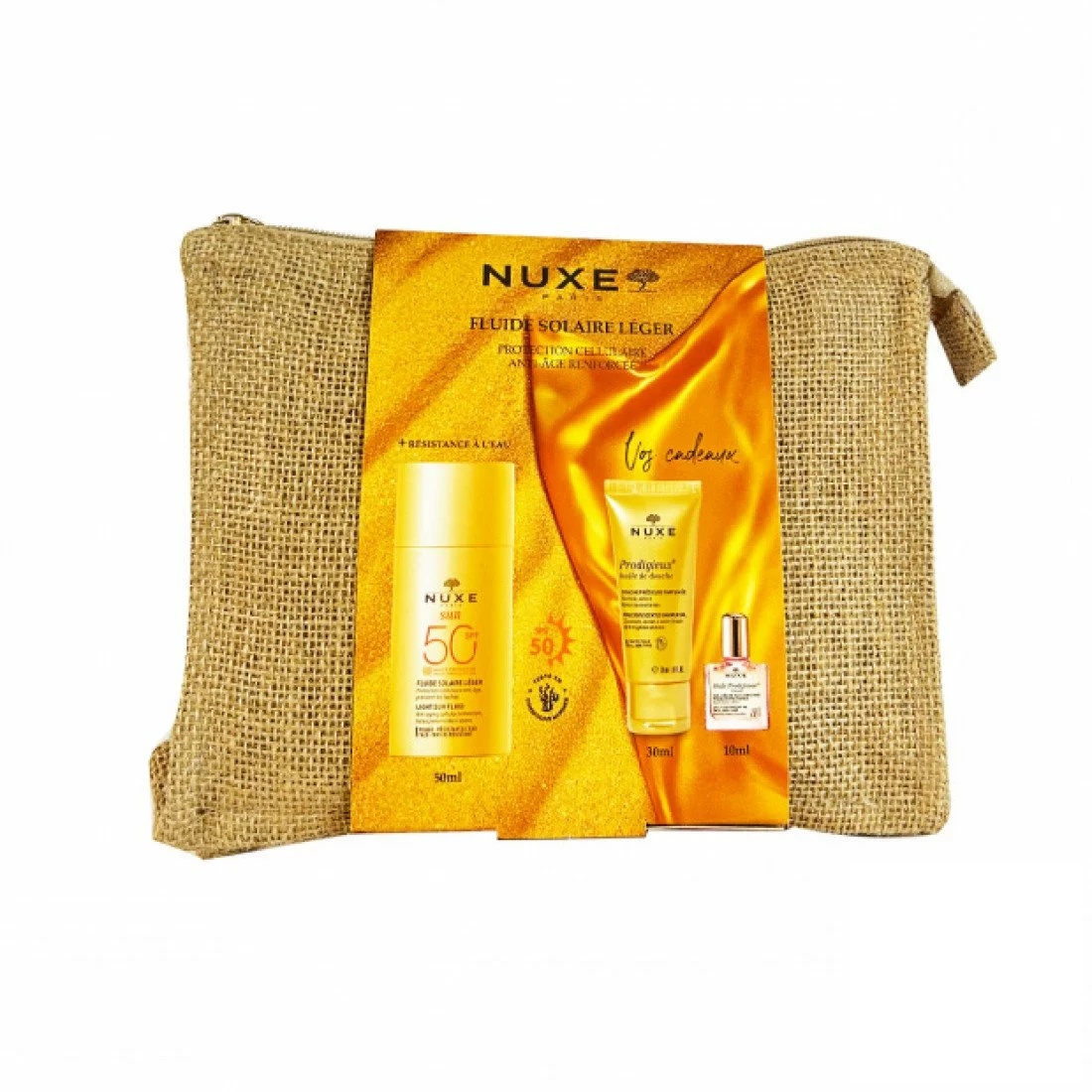 NUXE SUN TROUSSE Fluide Leger SPF50 + Prodigieux huile de douche 30ML + HUILE PRODIGIEUSE FLORALE 10ML OFFERTS