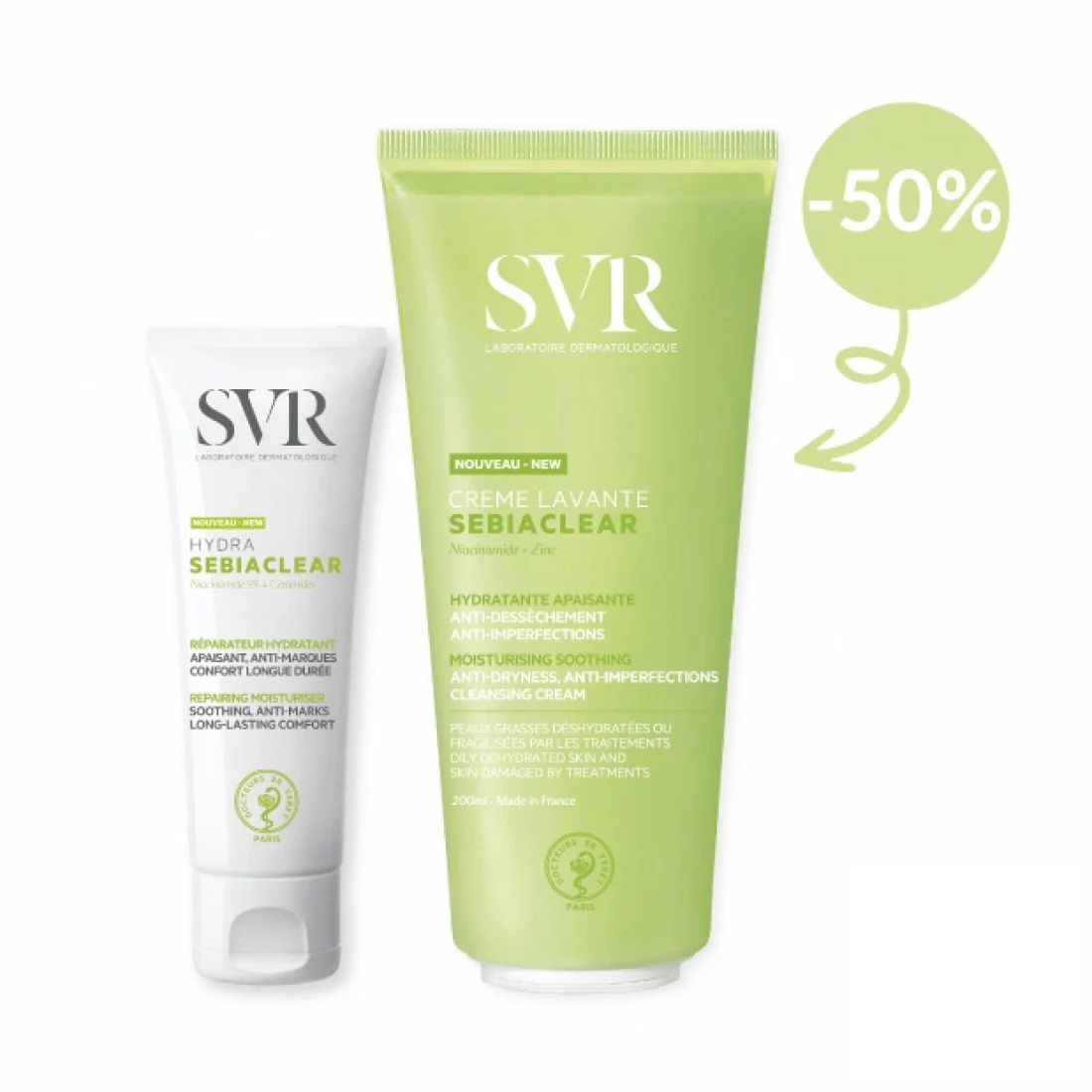 SVR PACK SEBIACLEAR HYDRA + CREME LAVANTE 200ML 50% OFFERTE - 2025